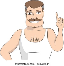Man making attention gesture with forefinger. Vector illustration on white background.