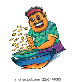 man making banana chips, famous Kerala snacks