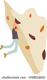 man making bouldering rock climbing on a pending climbing wall. Bouldering indoor. cartoon vector illustration