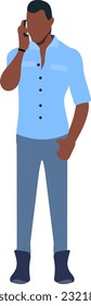 Hombre haciendo llamadas vectoriales. Hombre negro hablando por teléfono.