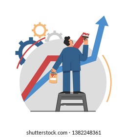 Man making curves of business performance illustration vector