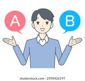 A man making a decision between option A and option B, symbolizing choice and decision-making.