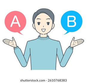 A man making a decision between option A and option B, symbolizing choice and decision-making.