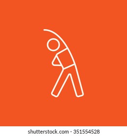 Man making exercises line icon for web, mobile and infographics. Vector white icon isolated on red background.