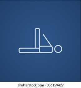 Man making exercises line icon for web, mobile and infographics. Vector light blue icon isolated on blue background.