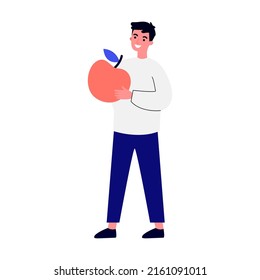 Man making fresh fruit juice with ice flat vector illustration. Summer beverage and drink concept.