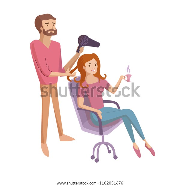 Man Making Hairstyle Using Hair Dryer Stock Vector Royalty Free