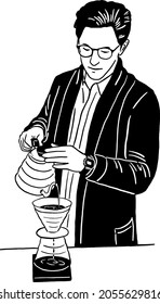 Mann, der Handtropfen Kaffee Freizeit Lifestyle Handgezeichnet Kunstgrafik Vektorgrafik