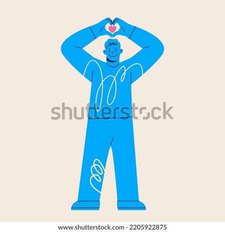 Man making heart shape with isolated hands. Colorful vector illustration
