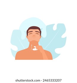 Man making neck massage according to instructions, holding gua sha massager vector illustration