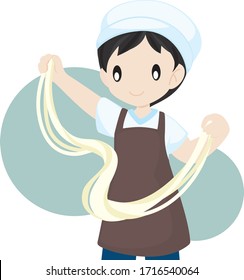 Hombre haciendo fideos a mano