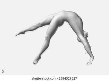 Man making one arm handstand. Gymnast. 3D model of human body. Sports symbol for fitness studio, dance class, yoga or aerobics classes. Vector illustration. 