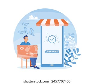 Man making an online payment. Using credit cards and cell phones. Online Payment concept. Flat vector illustration.