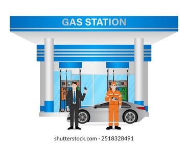 Man Making Payment by Credit Card  for Refueling Car at Gas Station. Vector Illustration.