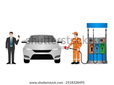 Man Making Payment by Credit Card  for Refueling Car at Gas Station. Vector Illustration.