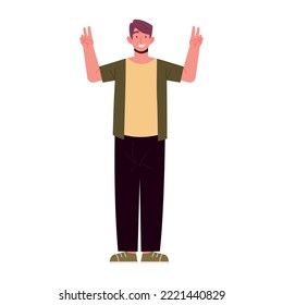 man making peace hands icon isolated