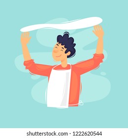 Man making pizza. Flat design vector illustration