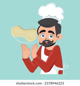 Hombre haciendo pizza. Ilustración vectorial de diseño plano
