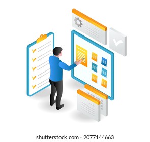 Man making plans on scrum board 