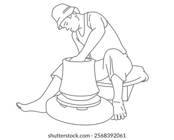 a man making pottery on a spinning pottery wheel