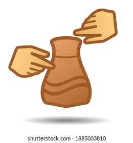 Man making pottery on wheel vector, artist during handicraft illustration