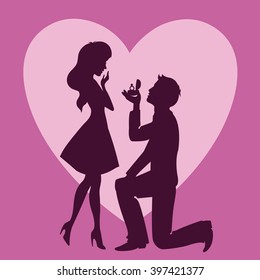 Man making a proposal to girl / couple in love vector silhouette / marriage proposal