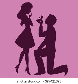 Man making a proposal to girl / couple in love vector silhouette / marriage proposal