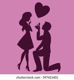 Man making a proposal to girl / couple in love vector silhouette / marriage proposal