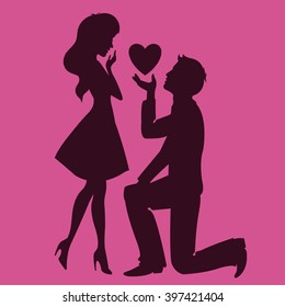 Man making a proposal to girl / couple in love vector silhouette / marriage proposal