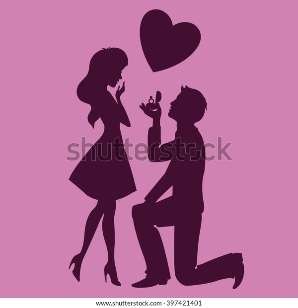 女の子にプロポーズをする男性 ラブベクターシルエットを持つカップル プロポーズ のベクター画像素材 ロイヤリティフリー