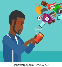 Man making purchases online.