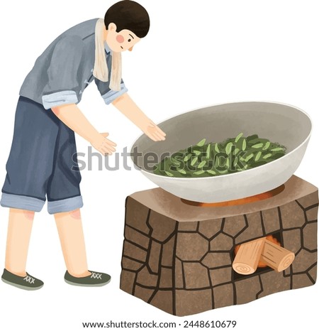 A man is making roasted tea leaves