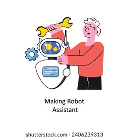 Man Making Robot Assistant vector Filled outline Design illustration. Symbol on White background EPS 10 File 