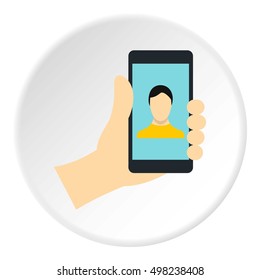 Man making selfie icon. Flat illustration of phone vector icon for web design