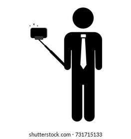 Man making selfie with a selfie stick vector