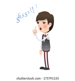 Man making silence gesture over white background. Vector design 