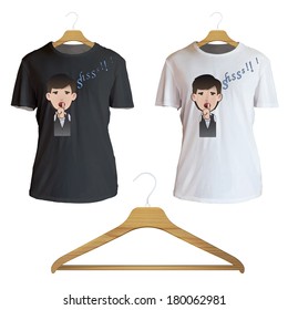 Man making silence gesture printed on white shirt. Vector design