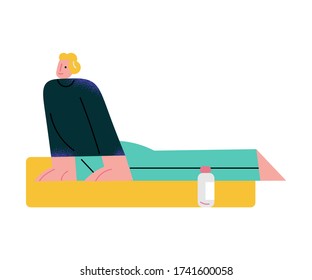 Man making stretching and sport exercices at home during coronavirus epidemic