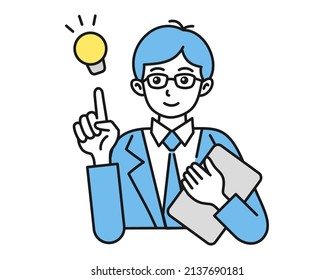 A man making a suggestion, guide, or announcement. Posed illustration of a person. Illustration on white background. Vector design elements.