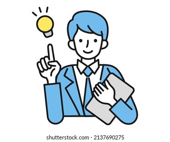 A man making a suggestion, guide, or announcement. Posed illustration of a person. Illustration on white background. Vector design elements.