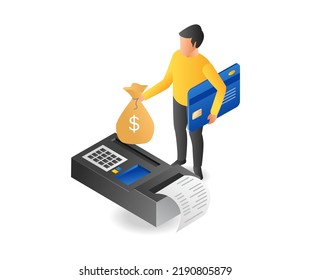 Man making transaction with money payment machine