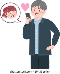 A man making a video call with her on a smartphone.