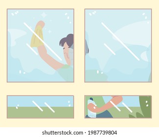 man making window cleaning outside