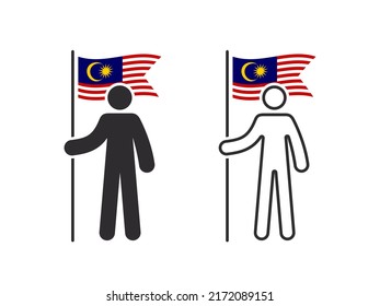 Man with Malaysia flag. The human with the flag of the country in his hand. Vector images