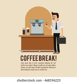 man male cartoon glass coffee break shop store icon. Colorfull illustration. Vector graphic