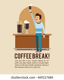 man male cartoon glass coffee break shop store icon. Colorfull illustration. Vector graphic