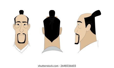 man, male face portrait, Front, profile, side view and back, vector illustration