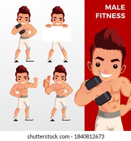 man male fitness mascot character set logo vector icon illustration