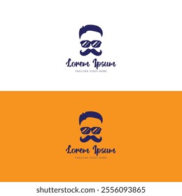 Man Male Masculine with Hairstyle with Sunglasses and Mustache for Gentleman Barbershop Logo Design Vector