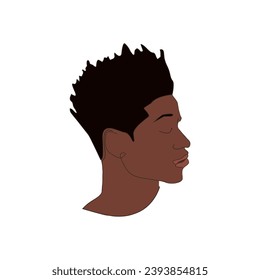 man male side view profile headshot calm sad thoughtful eyes closed mental health visual graphic art vector illustration image flat clipart design masculine black person people head neck thinking.    